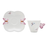 Xicara 100ml Café Porcelana C/Pires Borboletas Branco
